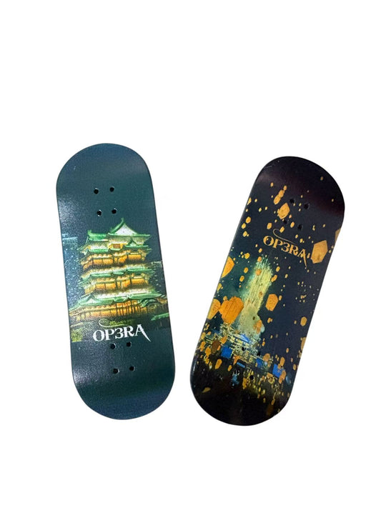 Leefai Pro Wood Fingerboard with G4 trucks and 65D wheels-OP3RA:Oriental Nightscape 34x96mm
